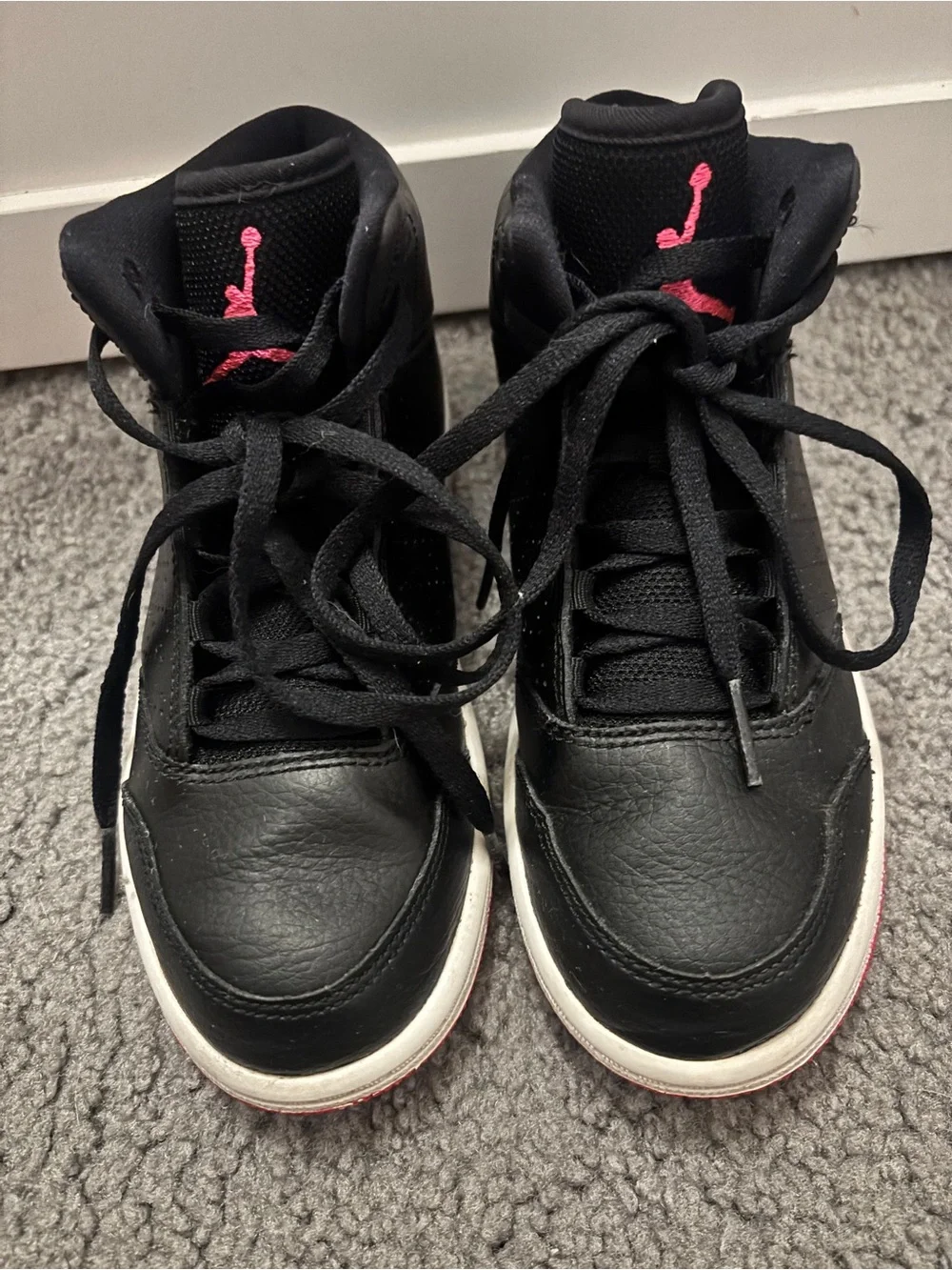 Nike Air Jordan 1 Flight 5 Kids' Black and Pink Mid-Top Sneakers size 1